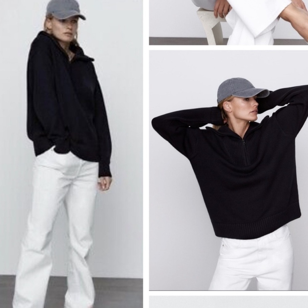 NWT Zara Charcoal Ribbed Zip Sweater